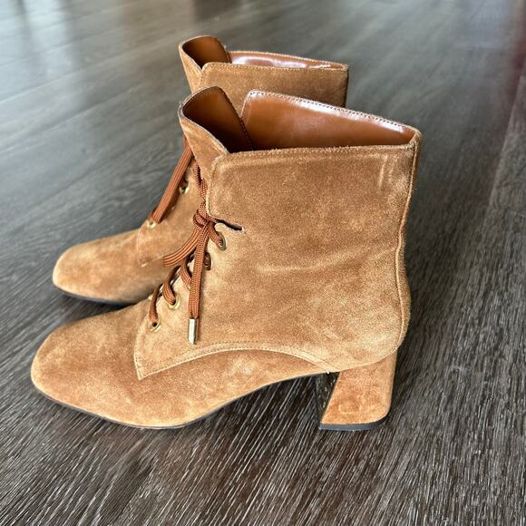 Marion Parke Stevie Suede Lace Up Boots Sz 9 Block Heel Tan Brown Ankle Booties - Picture 15 of 16